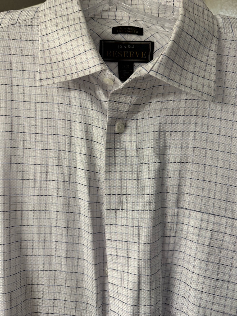 Jos. A. Bank White Dress Shirt with Blue Windowpane